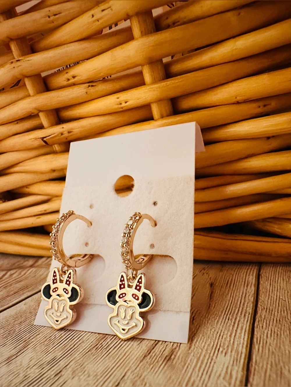 Gold-tone Pink Minnie Mouse Hoop Drop Earrings for Kids/adults*Brand New💗